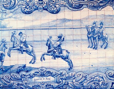 Jezdec cvičící hru Alcancias v Portugalsku. Azulejos. Velvyslanectví Itálie, Lisabon od School Portuguese