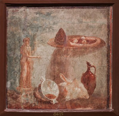 Socha Dionýsa, kozí hlava a ovoce, Herkulaneum od School Roman