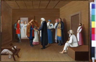 Zasnoubení od Anonymous. Olej na plátně, polovina 19. století. Stát V. Troponin-Museum, Moskva od School Russian