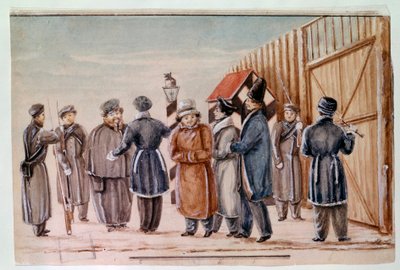 Decembristé odcházejí na procházku do věznice Tcheta Dekabristé (neboli dekabristé) byli pachateli pokusu o převrat v Petrohradě 14. prosince 1825, aby od režimu získali moderní ústavu. Akvarel z roku 1827 Moskva, Pushki od School Russian