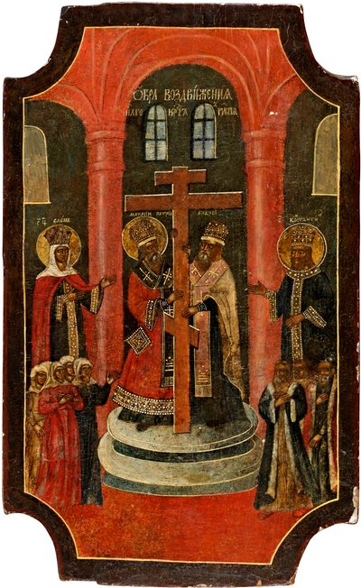 Exaltation de la Sainte Croix (Povýšení svatého kříže) - ruská ikona, tempera na dřevě od School Russian