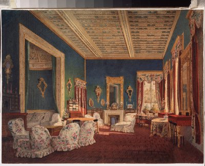 Interiér zámku Denezhnikovo. Obraz od ruského mistra, olej na plátně, polovina 19. století. ruské umění. Muzeum historie a umění, Ramenskoye (Rusko). od School Russian