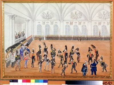 Průvod stráží. Anonymní malování. Akvarel na papíře, kolem roku 1820. Ruské umění, satira. A. Pushkin Memorial Museum, Petrohrad. od School Russian
