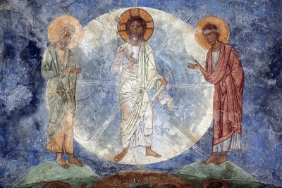 La Transfiguration de Christ- Proměnění Ježíše - Staré ruské fresky - 12. století - Freska - Mirozhsky klášter, Pskov od School Russian