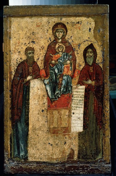 Ruská ikona "Panna z jeskyní". Malba na dřevě z roku 1288. Státní Treťjakovská galerie, Moskva od School Russian