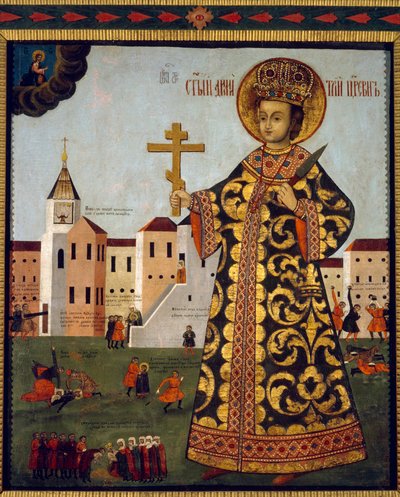 Carevič Demetrius (1582-1591) (nebo Dimitrij z Moskvy, před městem Uglich, v Rusku). Anonymní malba, tempera na dřevě od School Russian