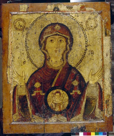 Notre Dame du Signe - Icone russe, tempera sur bois (73,4x64 cm), debut 13eme siecle - (Naše Paní ve znamení, Tempera na panelu, ruská ikona, počátek 13. století) - Státní Treťjakovská galerie, Moskva od School Russian