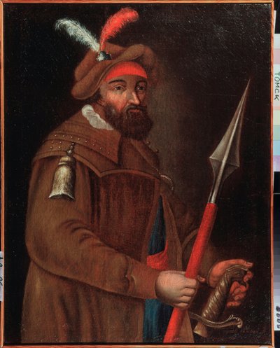 Portrét kozáckého vůdce Jermaka Timofejeviče (narozen mezi 1532 a 1542-1585), dobyvatele Sibiře. Anonymní obraz, olej na plátně, počátek 18. století. Státní muzeum umění, Tomsk (Rusko). od School Russian