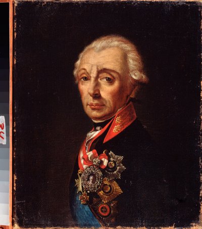 Portrét maršála generalissima prince Alexandra Suvorova (1729-1800). Obraz od ruského mistra, olej na plátně, konec 18. století. Muzeum umění Dálného východu, Chabarovsk (Rusko). od School Russian