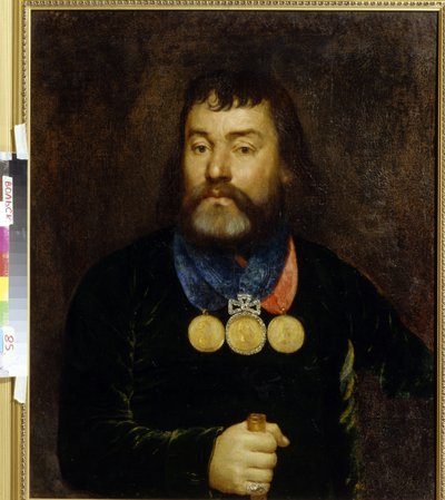 Portrét básníka Constantina Zlobina (1777-1813). Na krku hrdě nosí tři zlaté a diamantové medaile. Anonymní obraz, olej na plátně, počátek 19. století. ruské umění od School Russian