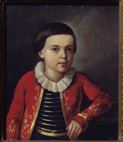 Portrét básníka Michaila Lermontova (1814-1841), dítě. Obraz ruského mistra, olej na plátně od School Russian