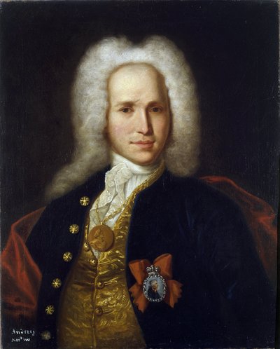 Portrét vědce, vojenského inženýra a vynálezce Andreje Nartova (1683-1756). (Portrét vědce, vojenského inženýra a vynálezce A. Nartova). Anonymní obraz, olej na plátně, kolem 1725. Ruské umění od School Russian