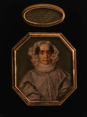 Portrét Praskovyi Michajlovny Tolstayi (1777-1844), s mřížkovaným pramenem vlasů, kolem roku 1844 (akvarel a kvaš) od School Russian
