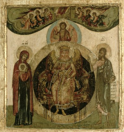 Ruská ikona Sofie, Svaté Moudrosti, trůnící v podobě ohnivého okřídleného anděla (deska) od School Russian