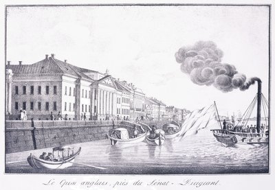 English Quay, poblíž Senat-Dirigeant; Quai Anglais, poblíž Senat-Dirigeant, počátek 19. století (litografie) od School Russian