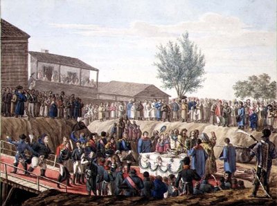 Položení prvního kamene celnice v Mohiloff v roce 1820 (akvarel na papíře) od School Russian