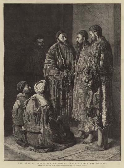 Ruská expedice do Chivy, "středoasijští politici" (rytina) od School Russian