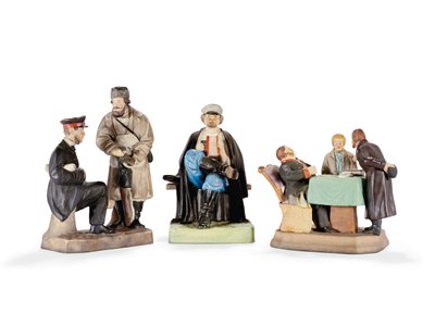 Tři skupiny porcelánových figurek od Gardner Porcelain Factory, konec 19. století (porcelán) od School Russian