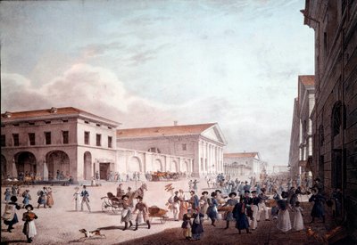 Pohled na Petrohrad, Sodovaia Street v roce 1820. Anonymní obraz od School Russian