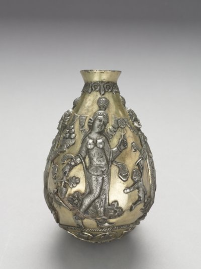 Nádoba Anahita, 300-500 (litá, vyvýšená, repussé, pronásledovaná a zlacené stříbro) od School Sasanian