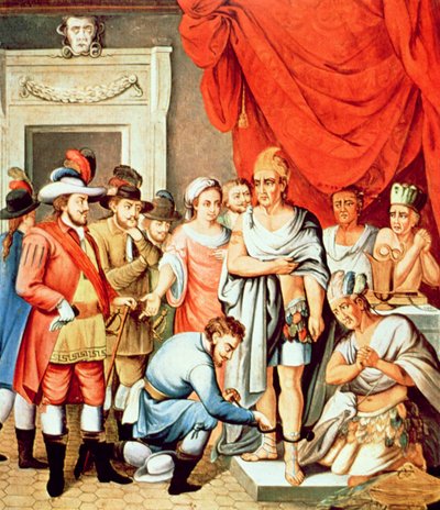 Hernan Cortes nařizuje nasadit Montezumovi kotníky (barva litho) od School Spanish
