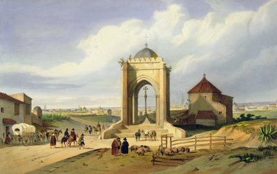 Pohled na město Sevilla z Cruz del Campo (barevné lito) od School Spanish
