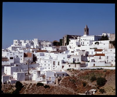 Pohled na Vejer de la Frontera, Andalusie Španělsko od School Spanish