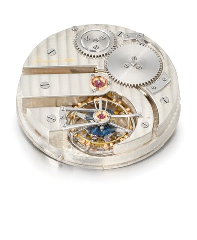 Bezklíčové jednominutové tourbillonové hodinky Openface, Breguet č. 986 (sklo a kov) (viz také 1127360) od Swiss School