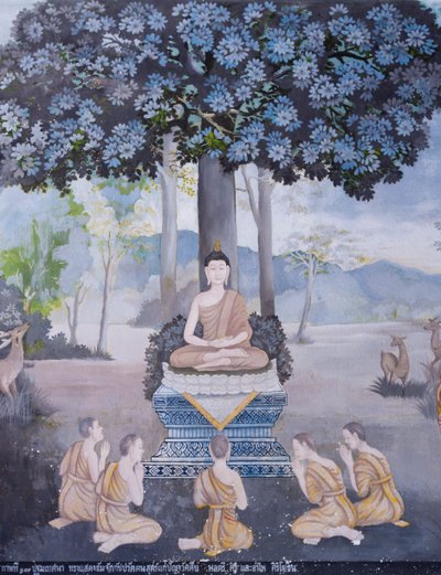 Freska s výjevem ze života Buddhy, chrám Wat Phra That Doi Suthep (freska) od School Thai