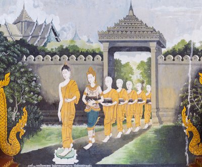 Freska s výjevem z Buddhova života, chrám Wat Phra That Doi Suthep od School Thai
