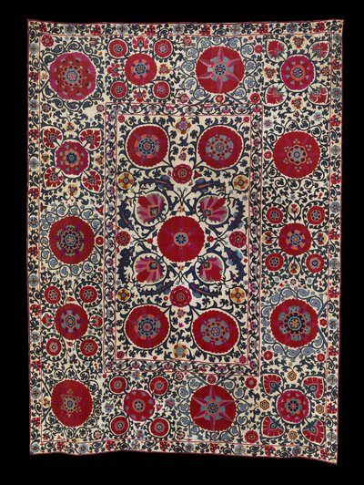Shakhrisyabz Suzani, c. 1800 (hedvábná výšivka na bavlněném podkladu) od School Uzbek