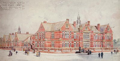 Marlborough Road Board Schools, Cardiff, počátek dvacátého století (barevné lito) od School Welsh