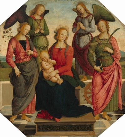 Madona a dítě se dvěma anděly, svatá Růže a svatá Kateřina Alexandrijská, počátek 16. od School of Perugino