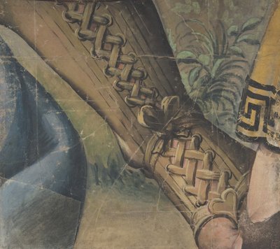 Fragment of a tapiserie Cartoon: Foot in a Buskin, Drapery, and a Plant, 1500-1550. od School of Raphael.