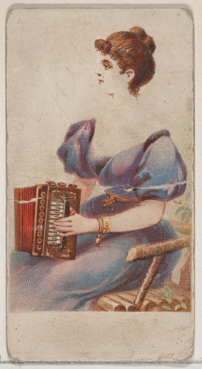 Akordeon, ze série hudebních nástrojů N82 pro cigarety značky Duke, 1888., 1888. od Schumacher and Ettlinger