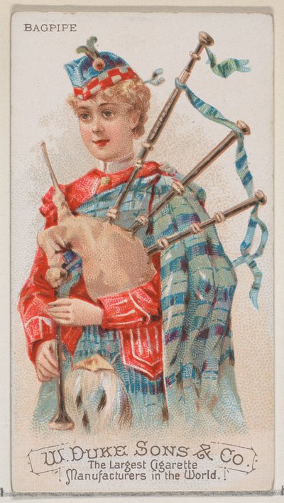 Dudy, ze série hudebních nástrojů N82 pro cigarety značky Duke, 1888., 1888. od Schumacher and Ettlinger