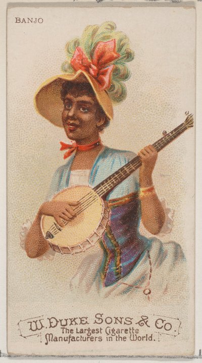Banjo, ze série hudebních nástrojů N82 pro cigarety značky Duke, 1888., 1888. od Schumacher and Ettlinger