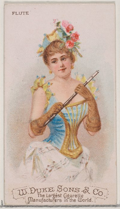 Flétna, ze série hudebních nástrojů N82 pro cigarety značky Duke, 1888., 1888. od Schumacher and Ettlinger
