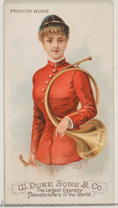 Lesní roh, ze série hudebních nástrojů N82 pro cigarety značky Duke, 1888., 1888. od Schumacher and Ettlinger