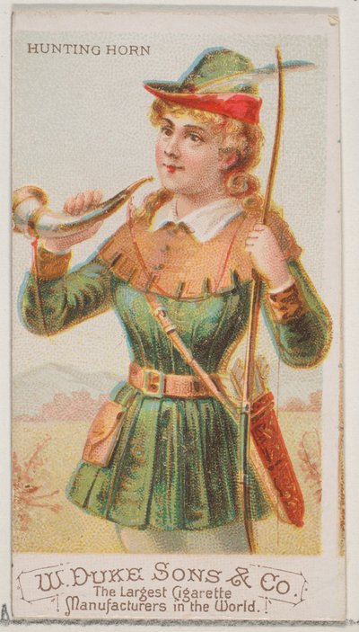 Lovecký roh, ze série hudebních nástrojů N82 pro cigarety značky Duke, 1888., 1888. od Schumacher and Ettlinger