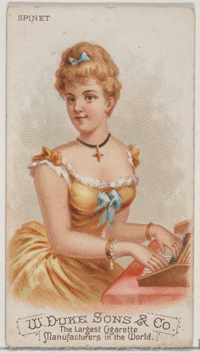 Spinet, ze série hudebních nástrojů N82 pro cigarety značky Duke, 1888., 1888. od Schumacher and Ettlinger