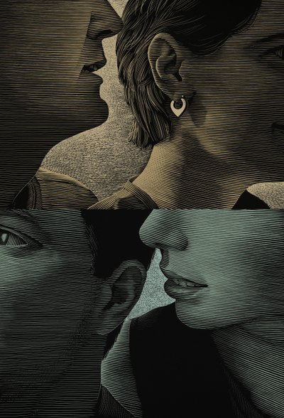 Mluvení v jazycích, 2001 (scratchboard, digitálně kolorováno) od Scott McKowen