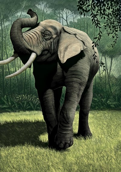 Kniha džunglí, 2006 (scratchboard, digitálně kolorováno) od Scott McKowen