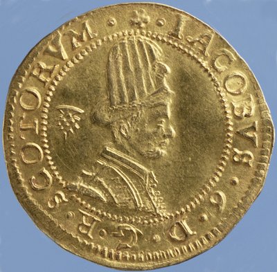 4librové Skoty (klobouk) Jamese VI., mincovna v Edinburghu, 1591 (avers) (zlato) (revers viz 244626) od Scottish School