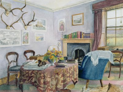 Interiér přijímacího pokoje ve venkovském domě ve Skotsku, cca 1850 (wc na papíře) od Scottish School