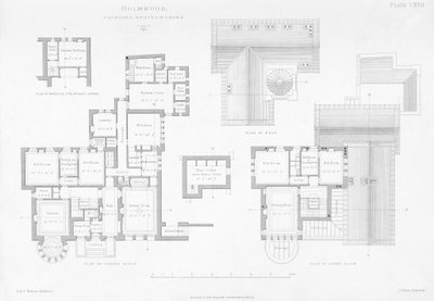 Vnější a vnitřní pohled na Holmwood, Glasgow (rytina) od Scottish School