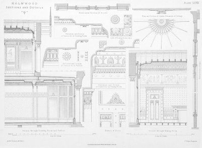 Ozdobné detaily interiéru Homwood, Glasgow (rytina) od Scottish School