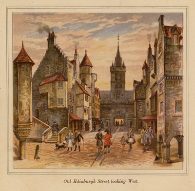 Old Edinburgh Street při pohledu na západ (barevná litografie) od Scottish School