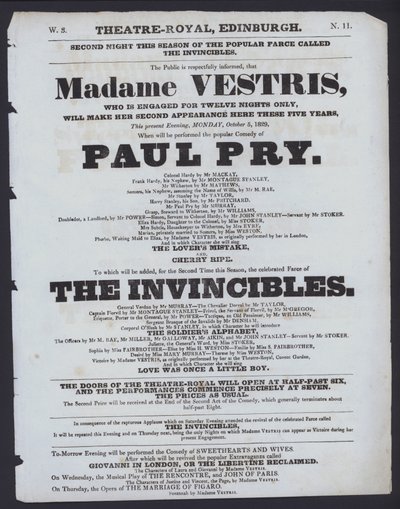Divadelní program pro Theatre Royal, Edinburgh, 5. října 1829 (litho) od Scottish School
