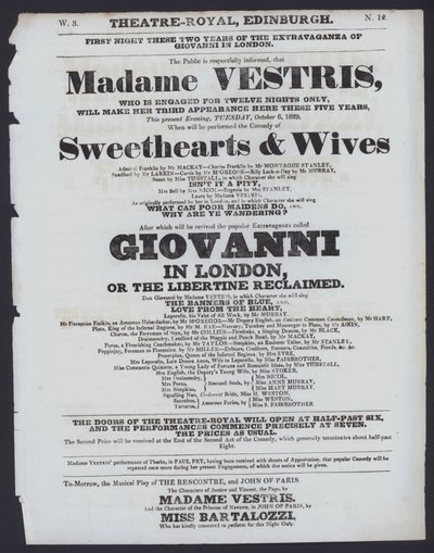 Divadelní program pro Theatre Royal, Edinburgh, 6. října 1829 (litho) od Scottish School